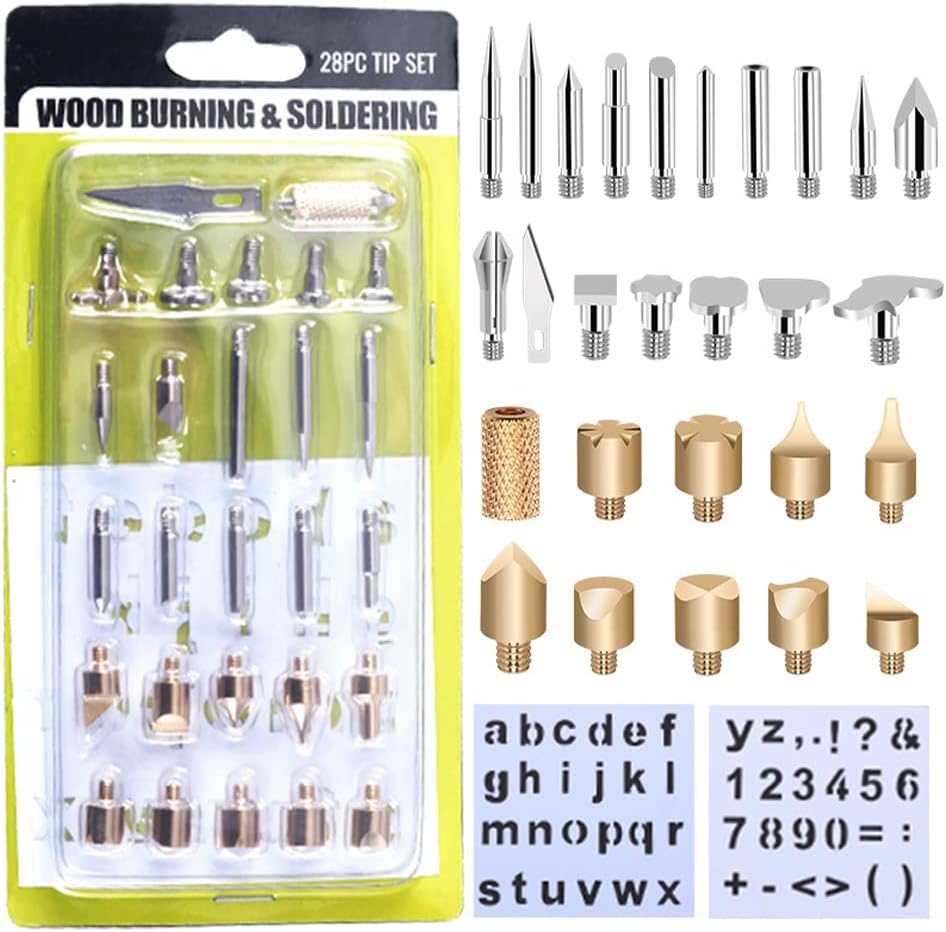 Wood Burning Tips Set, 28pcs Wood Burning Tool Kit Carving Tips for Wood Pyrography Embossing Soldering DIY Crafts TUCCOSS