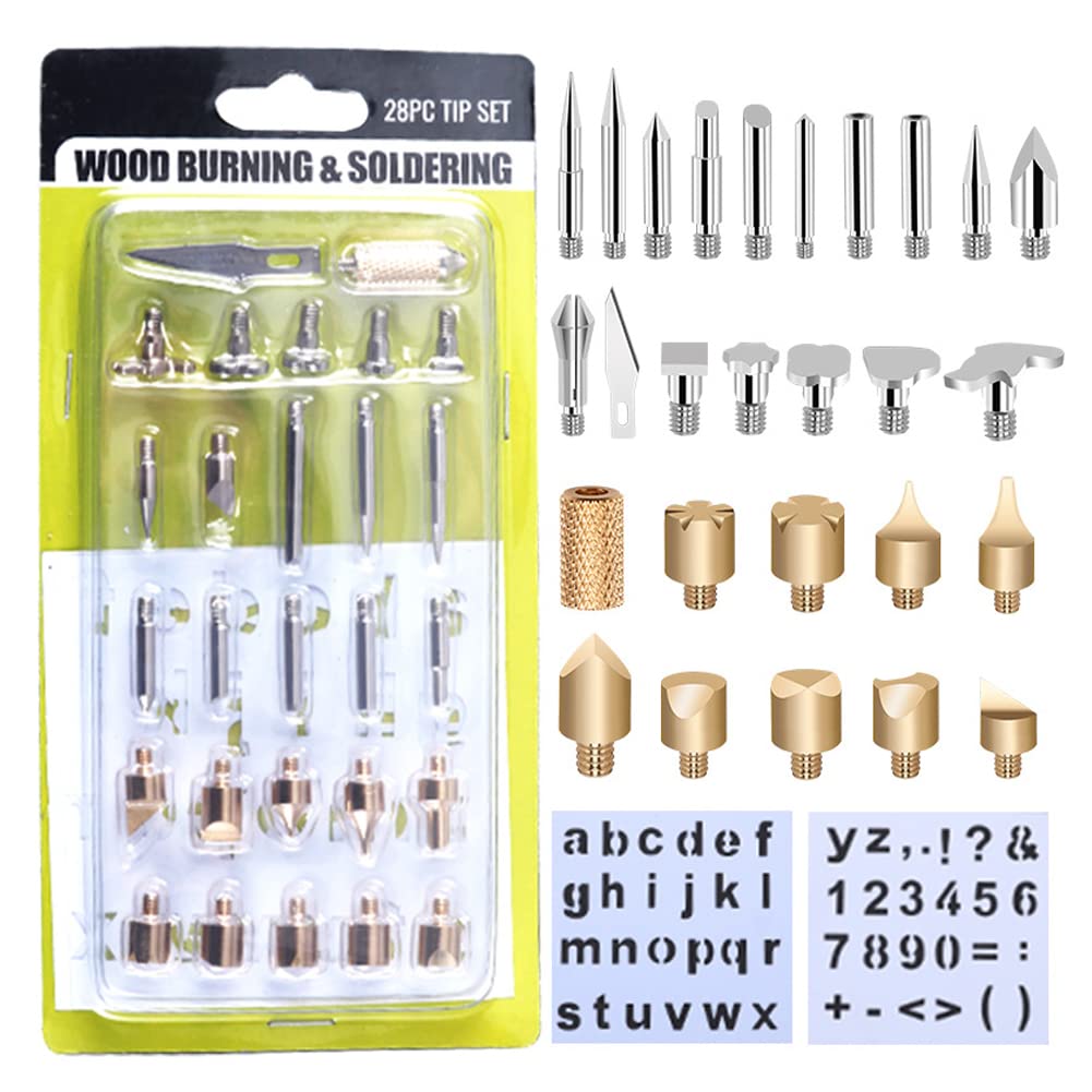 Wood Burning Tips Set, 28pcs Wood Burning Tool Kit Carving Tips for Wood Pyrography Embossing Soldering DIY Crafts - WoodArtSupply