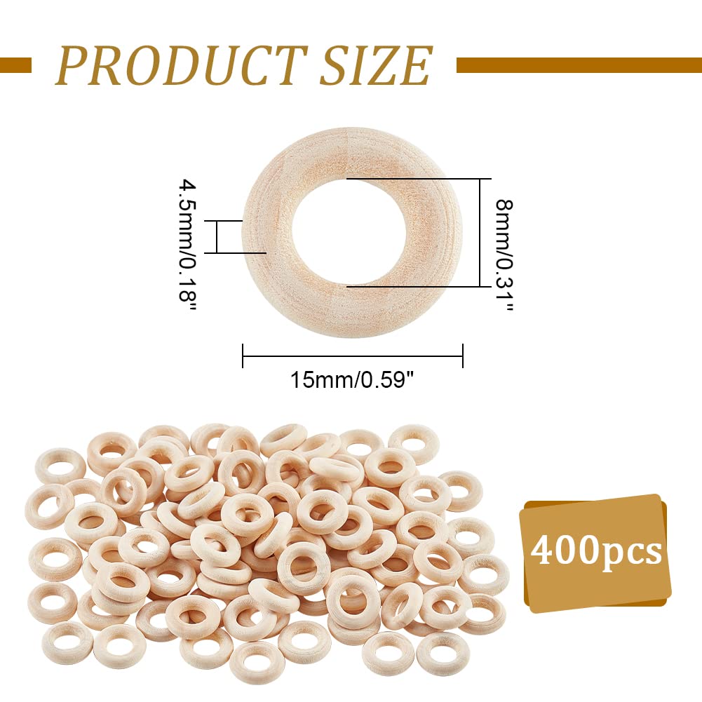NBEADS 400 Pcs Wooden Linking Rings, 15mm Unfinished Round Wooden Charm Donut Circle Linking Rings Pendant Blank Wooden Loop for Earring Jewelry DIY NBEADS