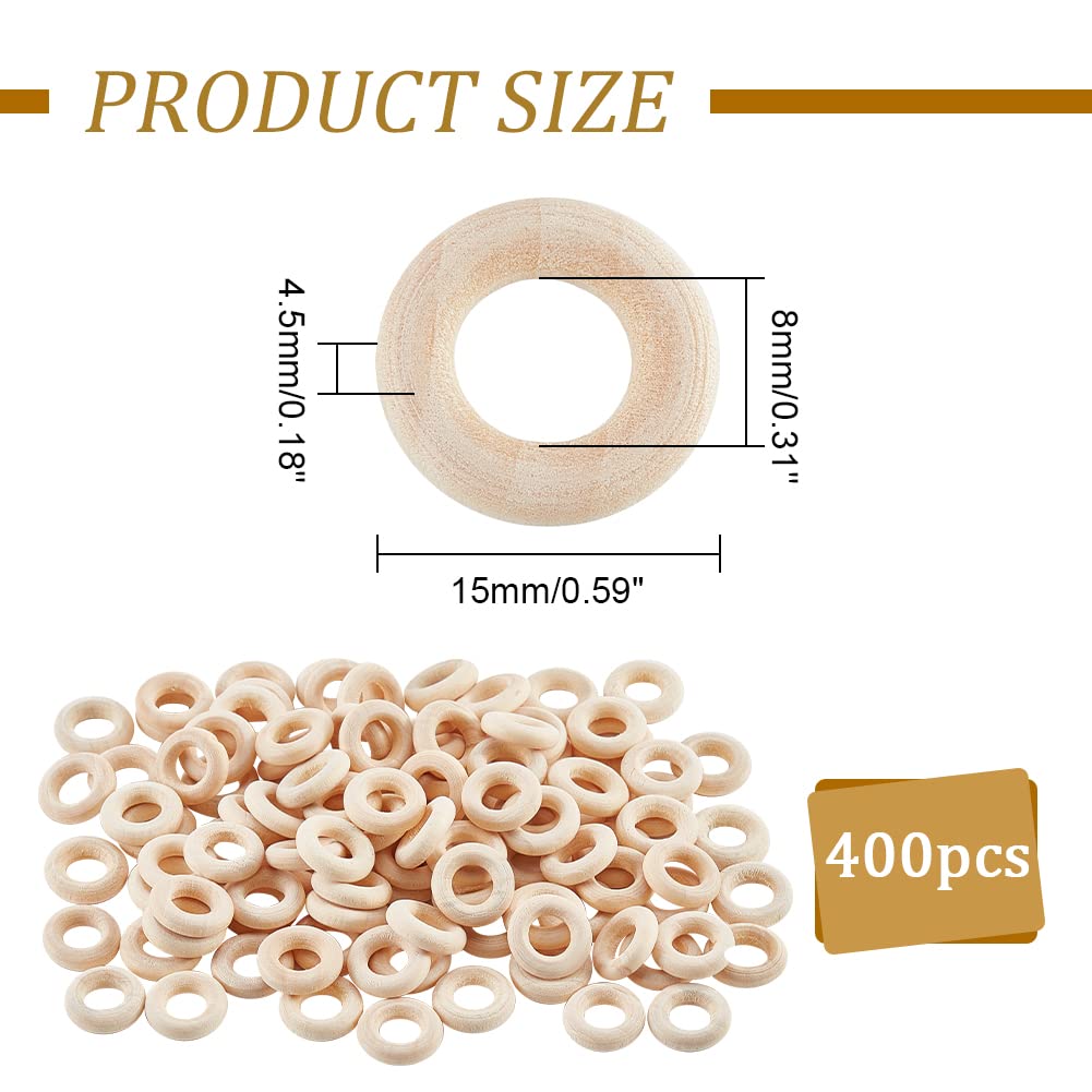 NBEADS 400 Pcs Wooden Linking Rings, 15mm Unfinished Round Wooden Charm Donut Circle Linking Rings Pendant Blank Wooden Loop for Earring Jewelry DIY