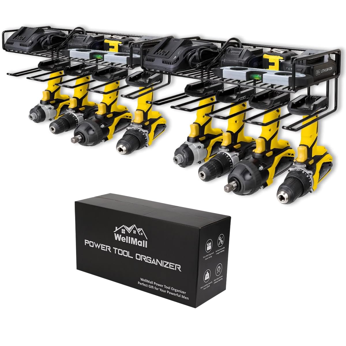 WellMall Garage Organization and Drill Storage - 2 Pack Power Tool Organizer Wall Mount Style, Great for Drill as Tool Utility Shelves / Rack, WellMall