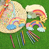 TREACLUB 12 Pack DIY Wind Chime Kits for Kids, Make Your Own Rainow Wind Chime DIY Coloring Star Moon Sun Make A Wind Chime Kits Wooden Arts and TREACLUB