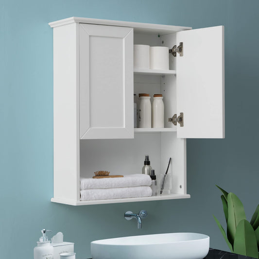 VANIRROR White Wooden Bathroom Wall Cabinet with Adjustable Shelves and Buffering Hinge Design - WoodArtSupply