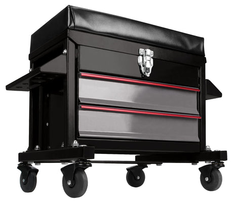 Performance Tool W85024 Drawer Creeper Rolling Work Seat with Tool Box for Mechanic Garages and Workshops, Black, 16x9-inch Seat Performance Tool