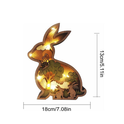 3D Wood Carving Animals Lamp Home Decorative, Cute Bunny Wolf Cat Family Presents Ideas Easter Birthday Living Room Office Decor Warm LED Night - WoodArtSupply