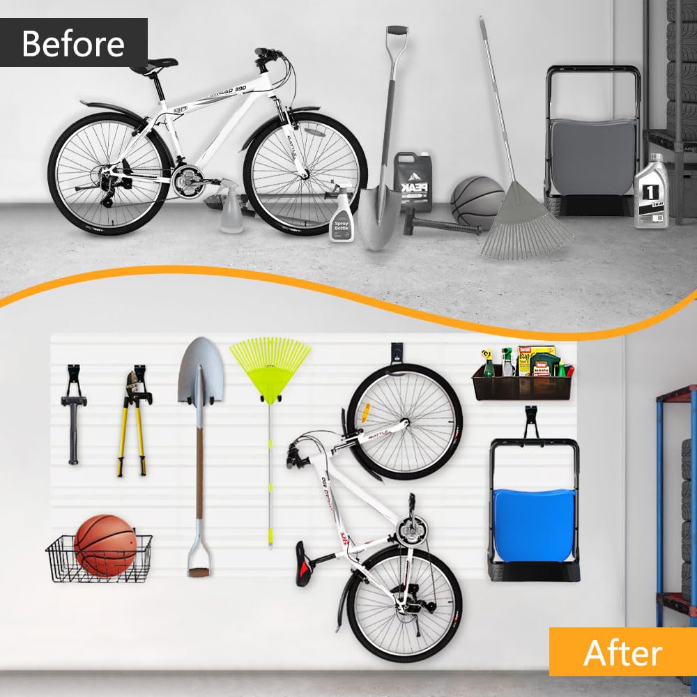 BELLO YON Slatwall Panel Garage Wall Organizer Heavy Duty Wall Mounted PVC Slat Wall Rack, 4 feet Garage Wall and Home Organizer Storage System, BELLO YON