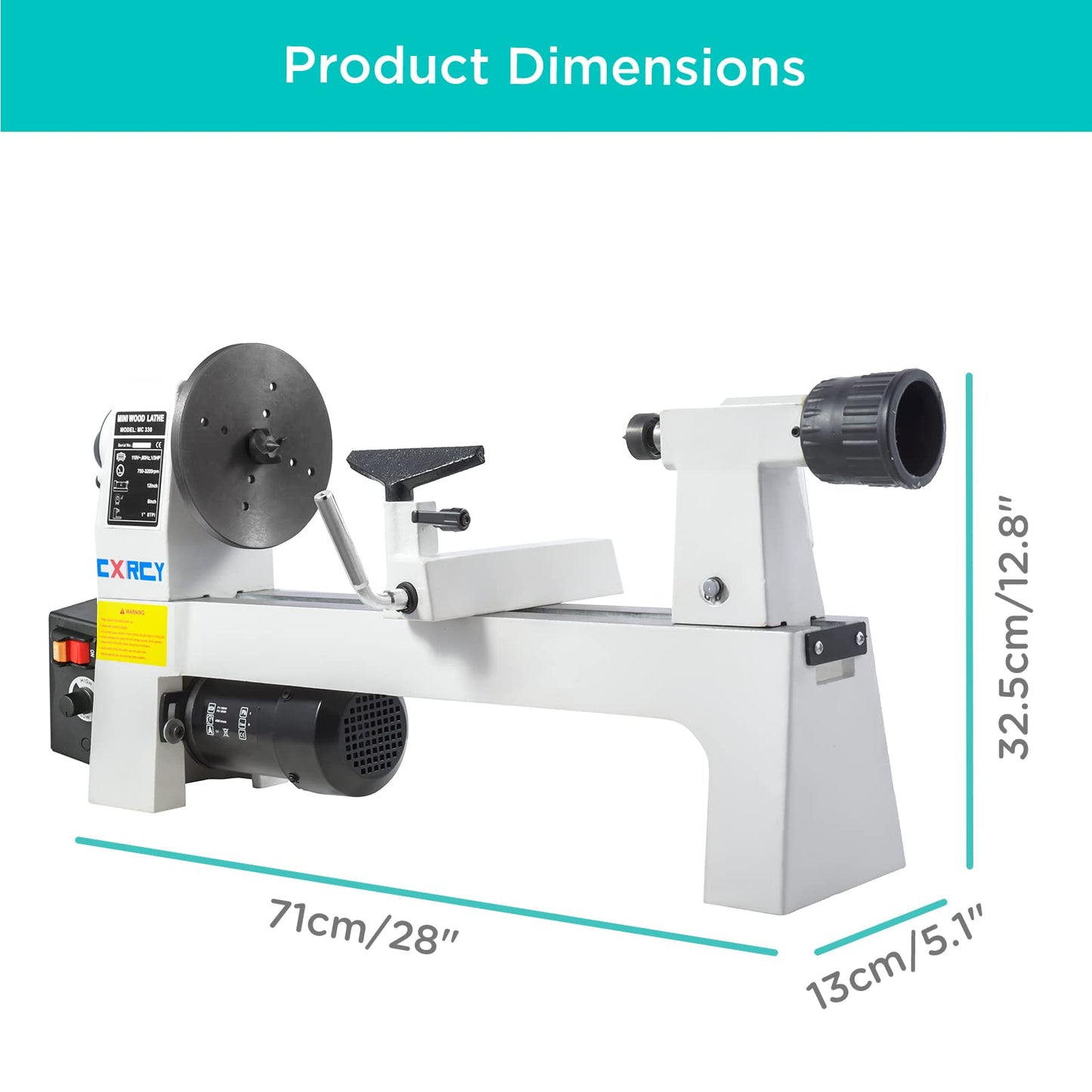 CXRCY 8" x 12" Wood Lathe, Mini Benchtop Wood Lathe Machine1/3 HP Infinitely Variable Speed 750-3200 RPM with 3 Chisels for Woodworking, Woodturning - WoodArtSupply