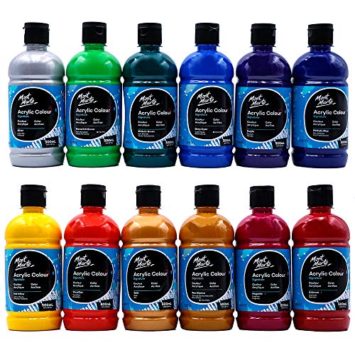 MONT MARTE Signature Acrylic Color Paint Set, 12 x 16.9oz (500ml), Semi-Matte Finish, 12 Vibrant Colors, Suitable for Canvas, Wood, Fabric, Leather, MONT MARTE
