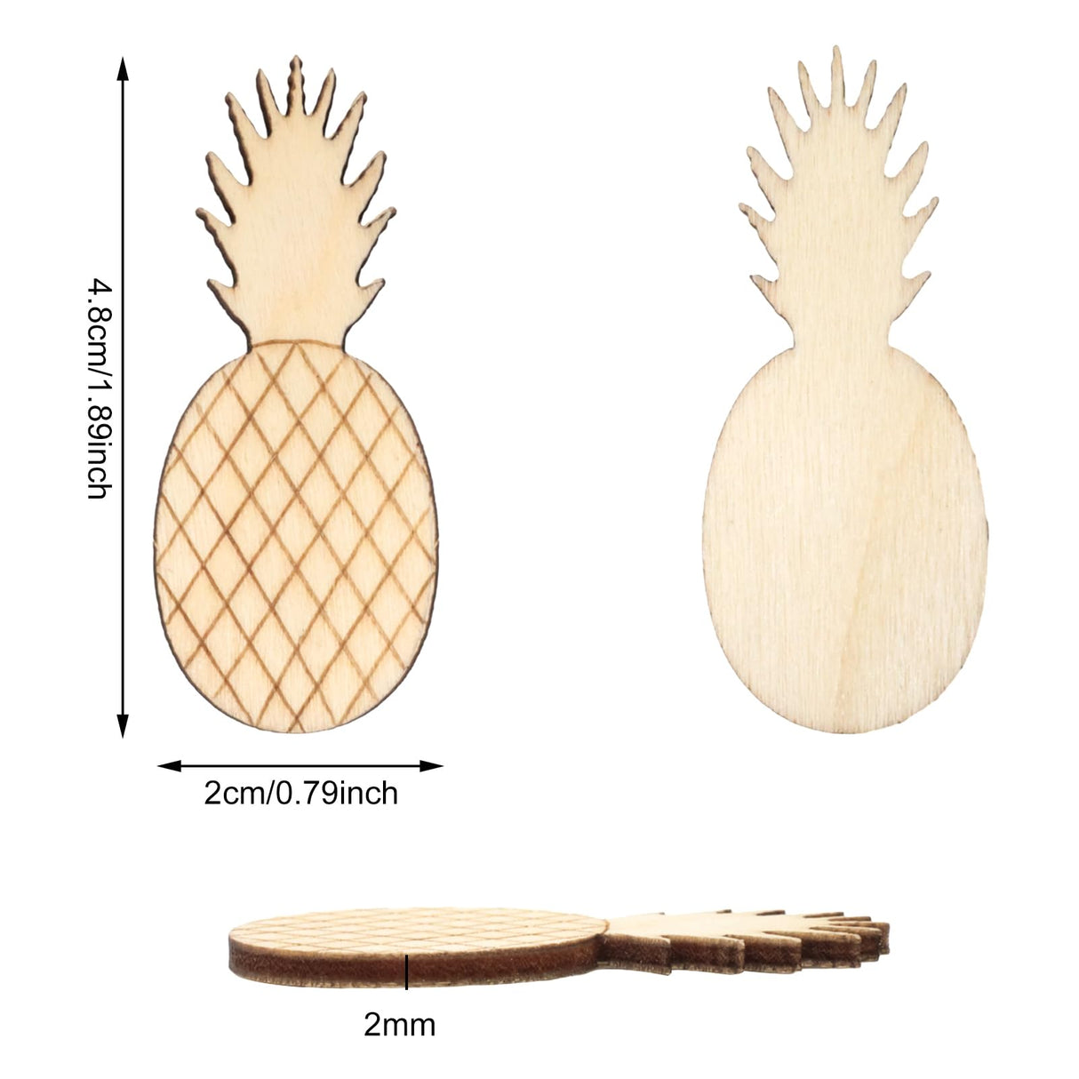 Honbay 100PCS Pineapple Unfinished Blank Wood Pieces Wood Slices Wood Chips Wooden Pineapple Shaped Embellishments Fruit Wood Cutouts Ornaments for HONBAY