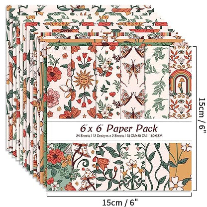 6x6” 160gsm cardstock Single Sided Scrapbooking 24 Paper Pad vintage decoupage scrapbook kit patterned paper junk journal supplies journaling supply - WoodArtSupply