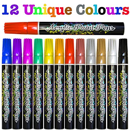 Desire Deluxe Acrylic Paint Pens for Rock Painting, Stone, Ceramic, Glass, Wood, Canvas – Set of 12 Non Toxic Water Based Markers - Great Artists Desire Deluxe