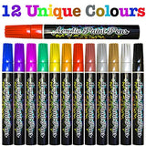 Desire Deluxe Acrylic Paint Pens for Rock Painting, Stone, Ceramic, Glass, Wood, Canvas – Set of 12 Non Toxic Water Based Markers - Great Artists Desire Deluxe