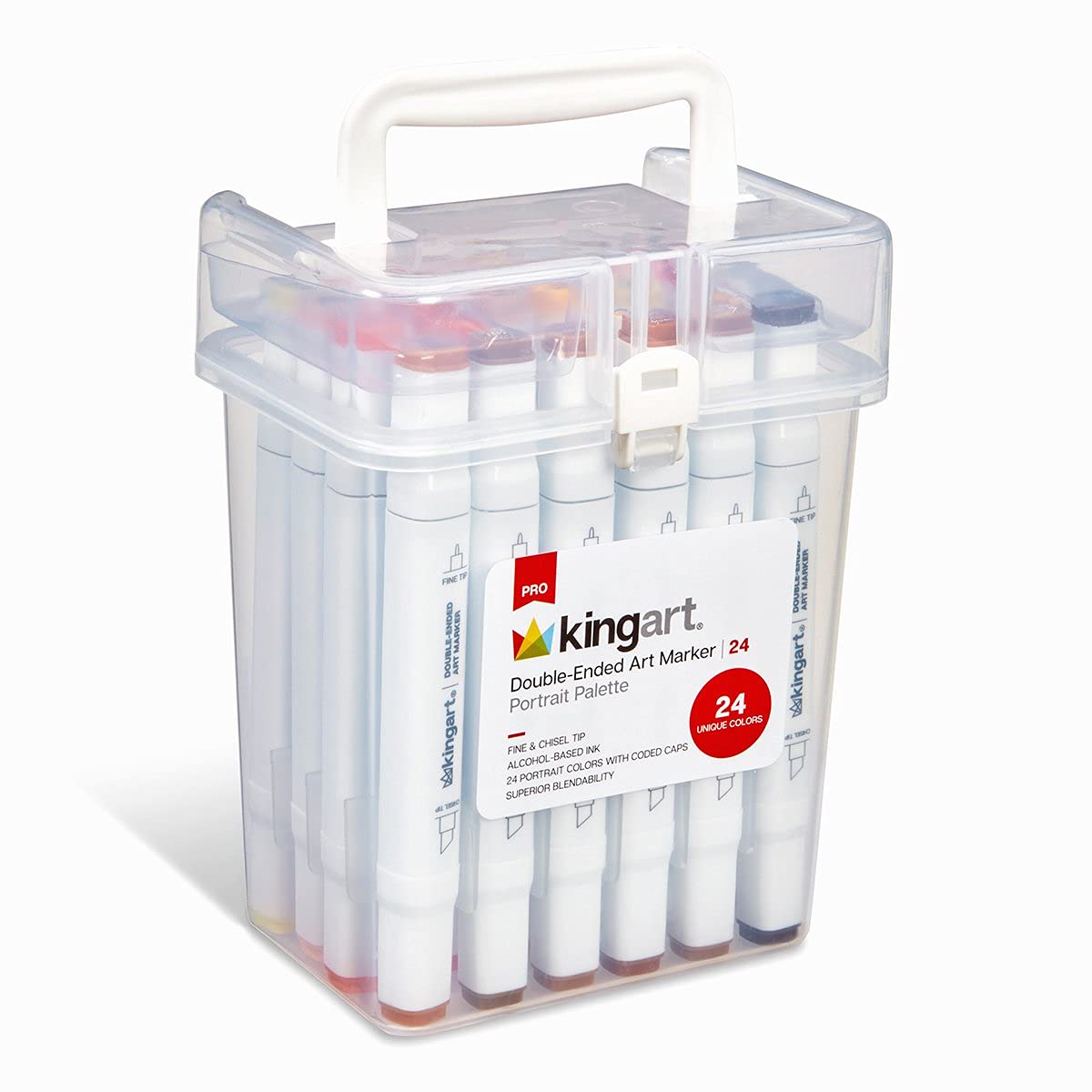 KINGART PRO Double-Ended Art Alcohol Markers, in 24 Portrait Palette Colors with Both Fine & Chisel Tips and Superior Blendability KINGART