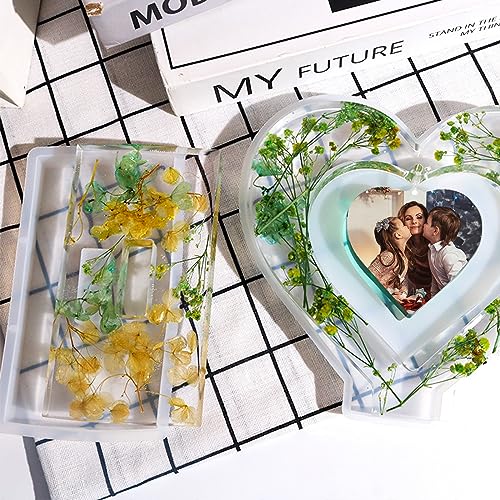 Japleed 2pcs Picture Frame Resin Mold, Heart Resin Mold for Photo Frame, Large Silicone Molds for Resin Casting, Heart Love Shape Epoxy Mold for DIY Home Decor Resin Floral Art Craft Christmas Gift