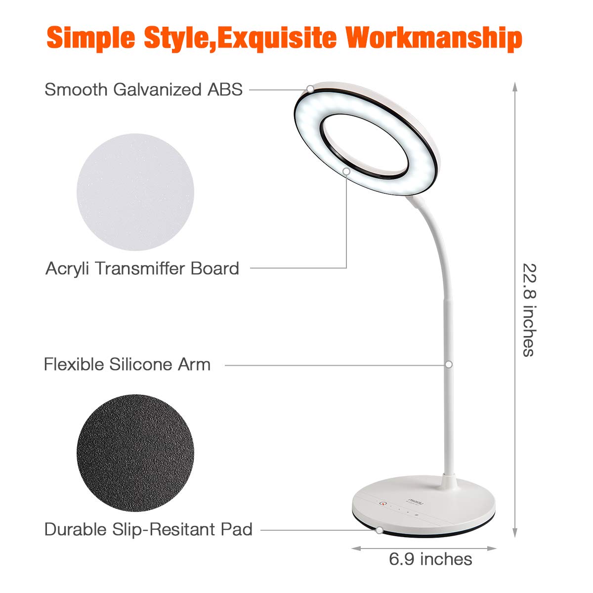 Miady LED Desk Lamp Eye-Caring Table Lamp, 3 Color Modes with 4 Levels of Brightness, Dimmable Office Lamp with Adapter, Touch Control Sensitive, Miady