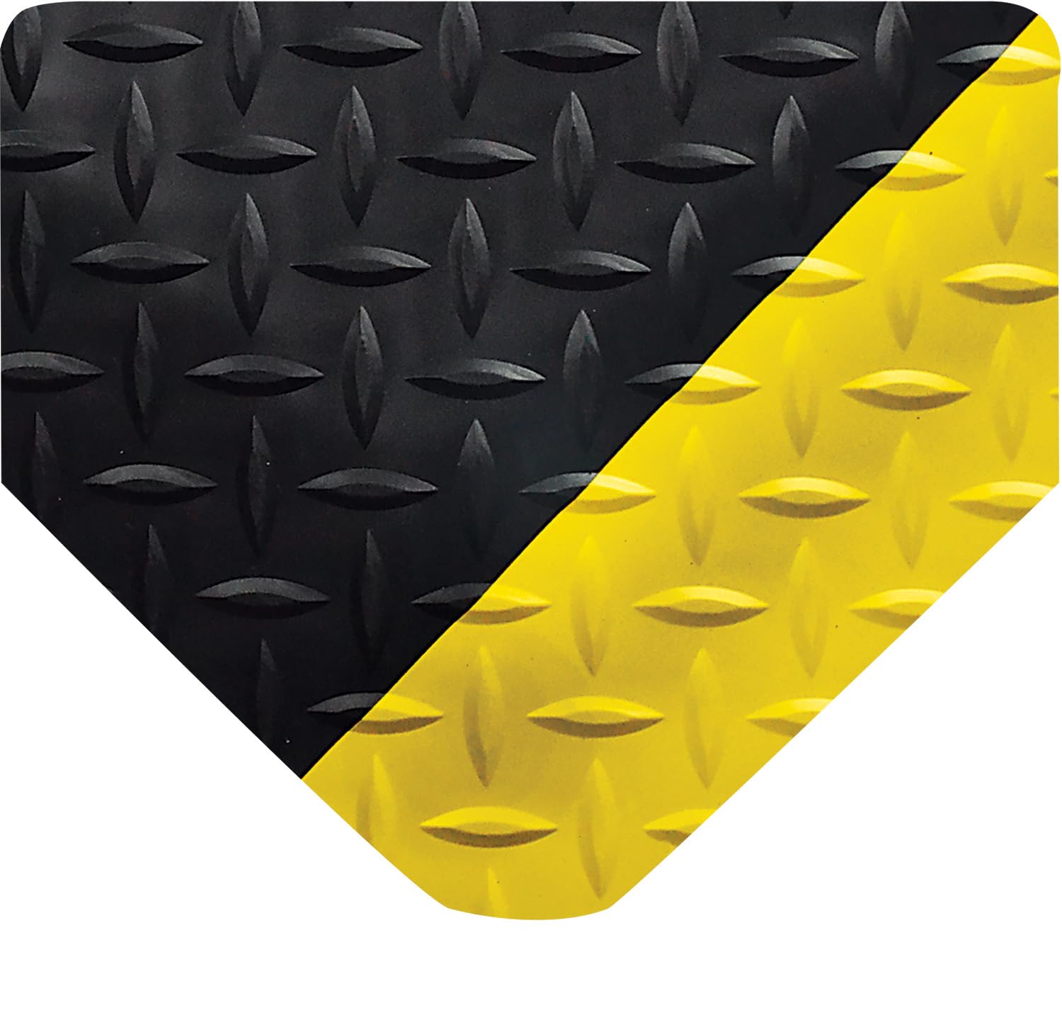 Wearwell UltraSoft Diamond-Plate SpongeCote Mat - Black/Yellow. Anti-Fatigue Workstation Mat. 3' W x 5' L x 15/16" Thickness. Nitricell Sponge. Wearwell