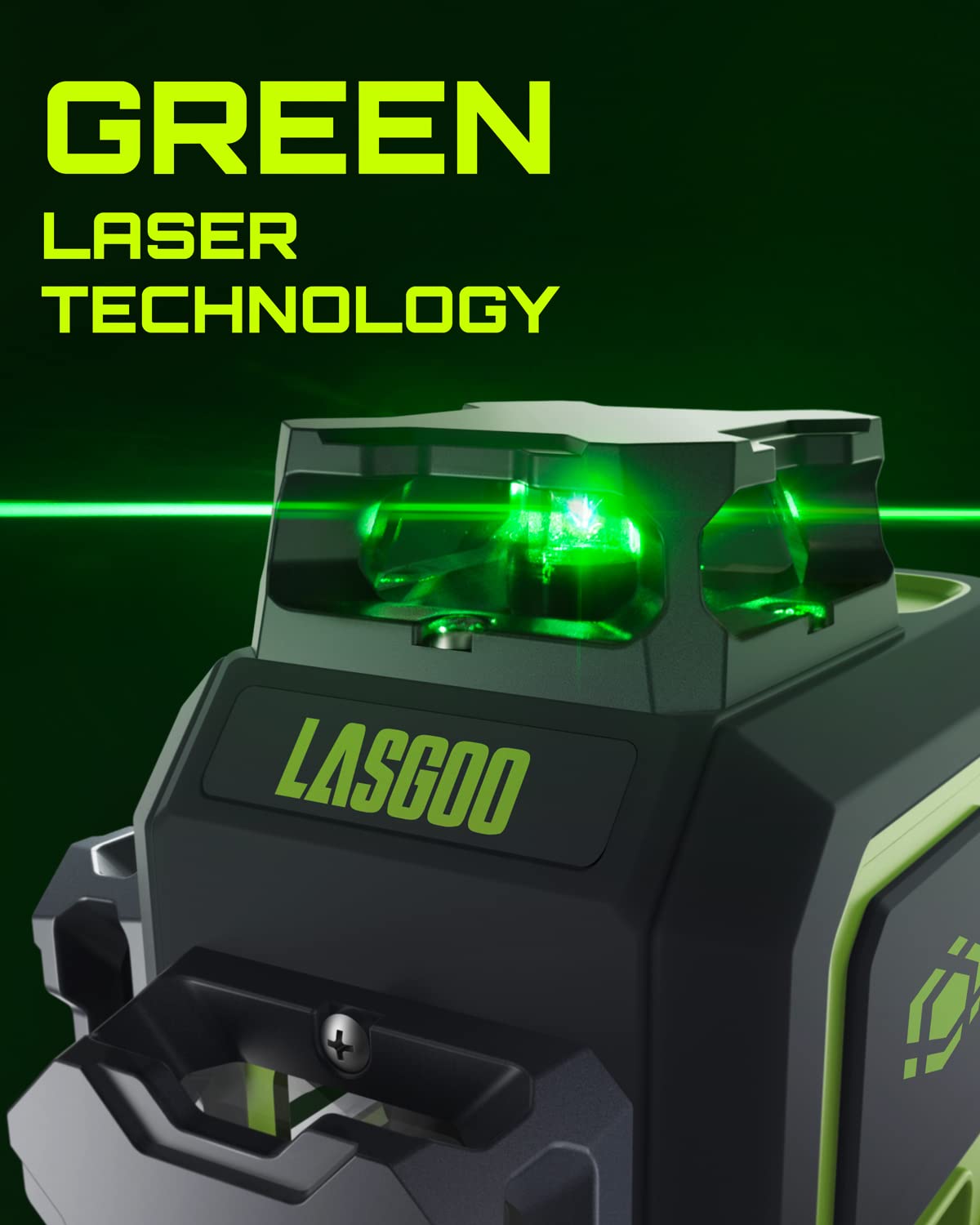 LasGoo LG-3D Laser Level Self Leveling 3x360°, 3D Green Beam Cross Line Laser for Construction and Picture Hanging, 2 Rechargeable Batteries (20 LASGOO
