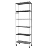 Homdox 6-Tier Storage Shelf Wire Shelving Unit Free Standing Rack Organization with Caster Wheels, Stainless Side Hooks, Black Homdox