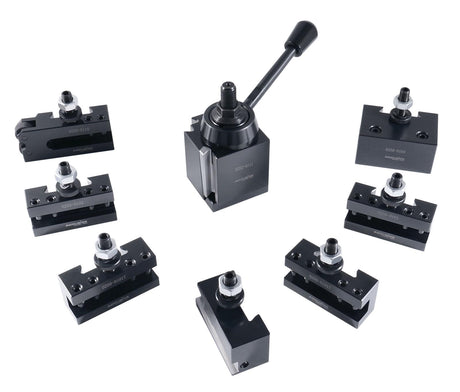 Accusize Industrial Tools 8 Pc AXA Wedge Type Quick Change Tool Post Set for Lathes, Includes 2 Oversize Turning & Facing Holders, Precision Lathe Accusize Industrial Tools