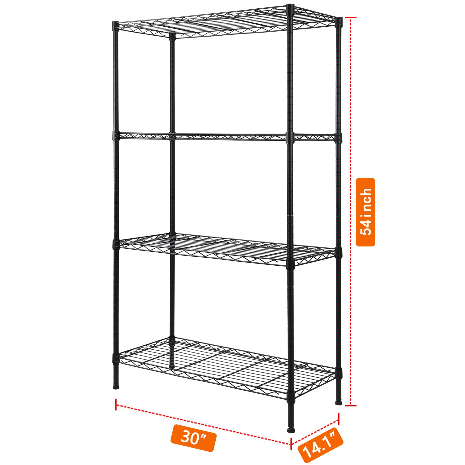 REGILLER 4-Wire Shelving Metal Storage Rack Adjustable Shelves,Standing Storage Shelf Units for Laundry Bathroom Kitchen Pantry Closet (Black,30L x REGILLER