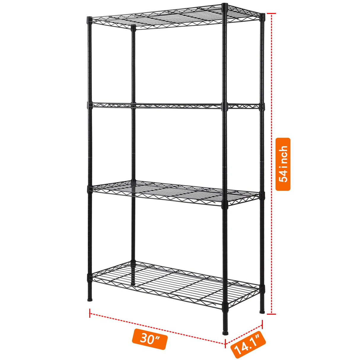 REGILLER 4-Wire Shelving Metal Storage Rack Adjustable Shelves,Standing Storage Shelf Units for Laundry Bathroom Kitchen Pantry Closet (Black,30L x REGILLER