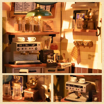 DIY Miniature House Kit Flavory Coffee Shop, Tiny House Kit for Adults to Build, Mini House Making Kit with Furnitures, Halloween/Christmas