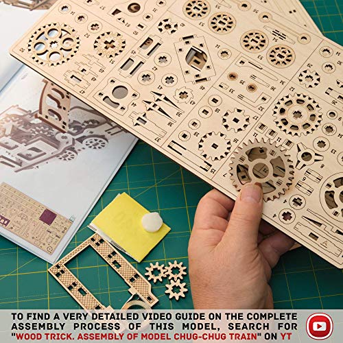 Wood Trick Train 3D Wooden Puzzle for Adults and Kids to Build - 6x4″ - Locomotive Model Kit for Adults and Kids Wood Trick