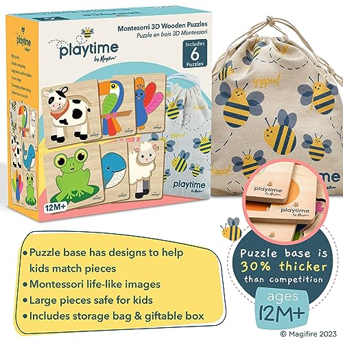 Magifire Wood Puzzles for Toddlers 1-3, Set of 6 Montessori Toys for 1 Year Old, Toddler Puzzles, Baby Puzzles with Large Pieces Safe for Kids, MAGIFIRE