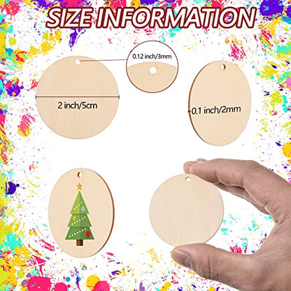 200 Pieces Unfinished Wood Circles with Holes, 2 Inch Wood Circles for Crafts, Small Round Wooden Discs Wood Blanks Round Cutouts Ornaments Slices