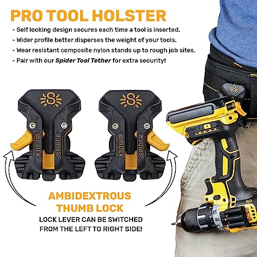 Spider Tool Holster - Pro Tool Holster + Two Driver Pins - Upgraded, Self Locking Multi Tool Holder with Ambidextrous Thumb Lock - Compatible with Spider