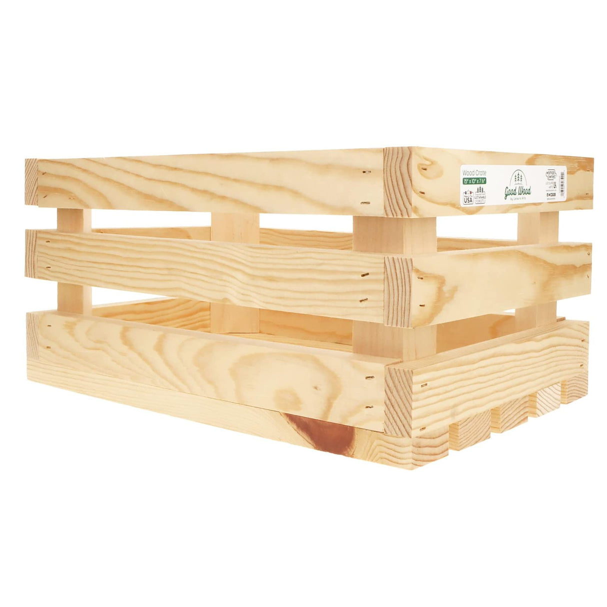LEISURE ARTS Good Wood Wooden Crate, wood crate unfinished, wood crates for display, wood crates for storage, wooden crates unfinished, 15" x 10" x LEISURE ARTS