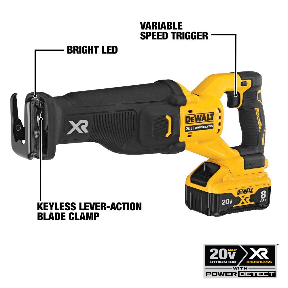 DEWALT 20V MAX* XR® BRUSHLESS RECIPROCATING SAW WITH POWER DETECT™ (Tool Only) (DCS368B) DEWALT