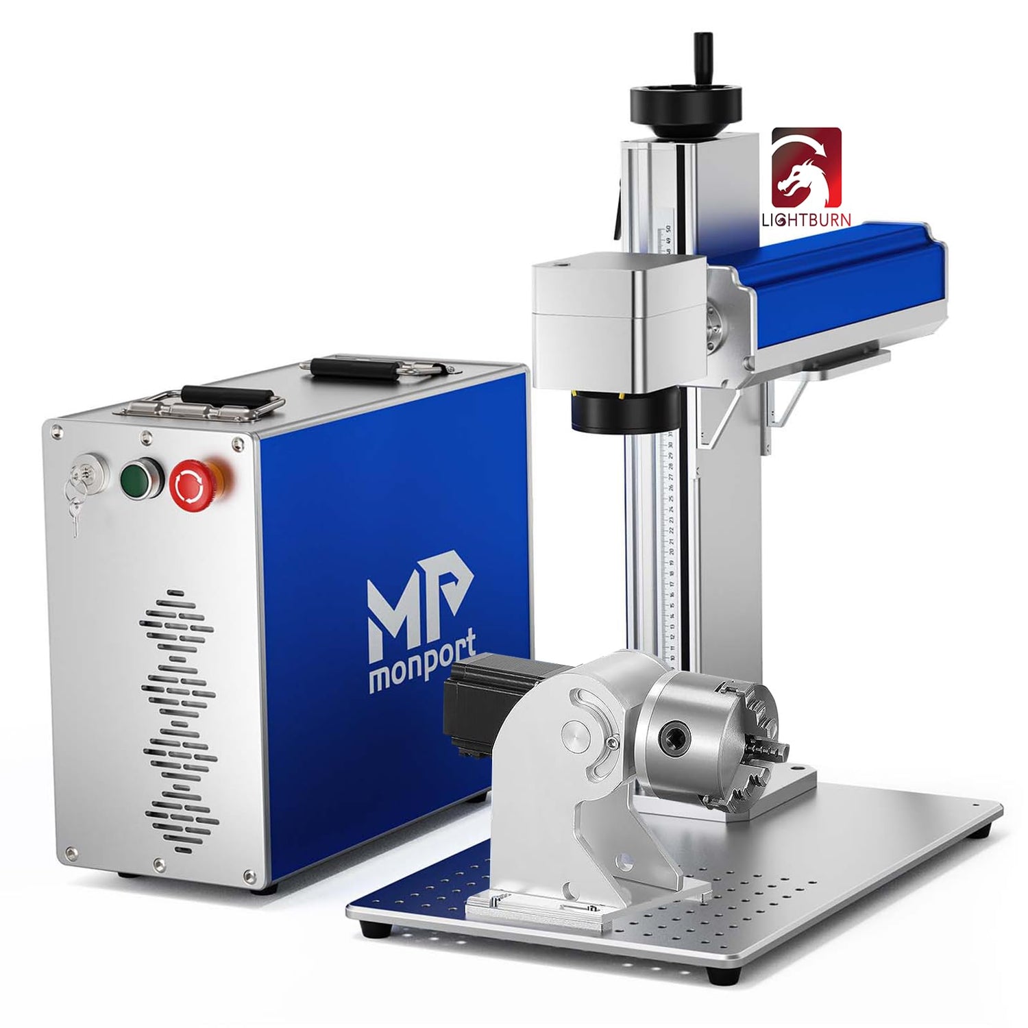 Monport 30W Fiber Laser Engraver with Rotary Axis,Compatible Lightburn Laser with 5.9" x 5.9" Work Area and 30W Laser Source,360° Laser Marking for Monport