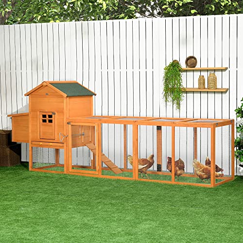 PawHut 118" Extra Large Chicken Coop with Asphalt Roof, Wooden Hen Run with Slide-Out Tray and Nesting Box, Chicken Hutch for 3-6 Chickens, Orange PawHut