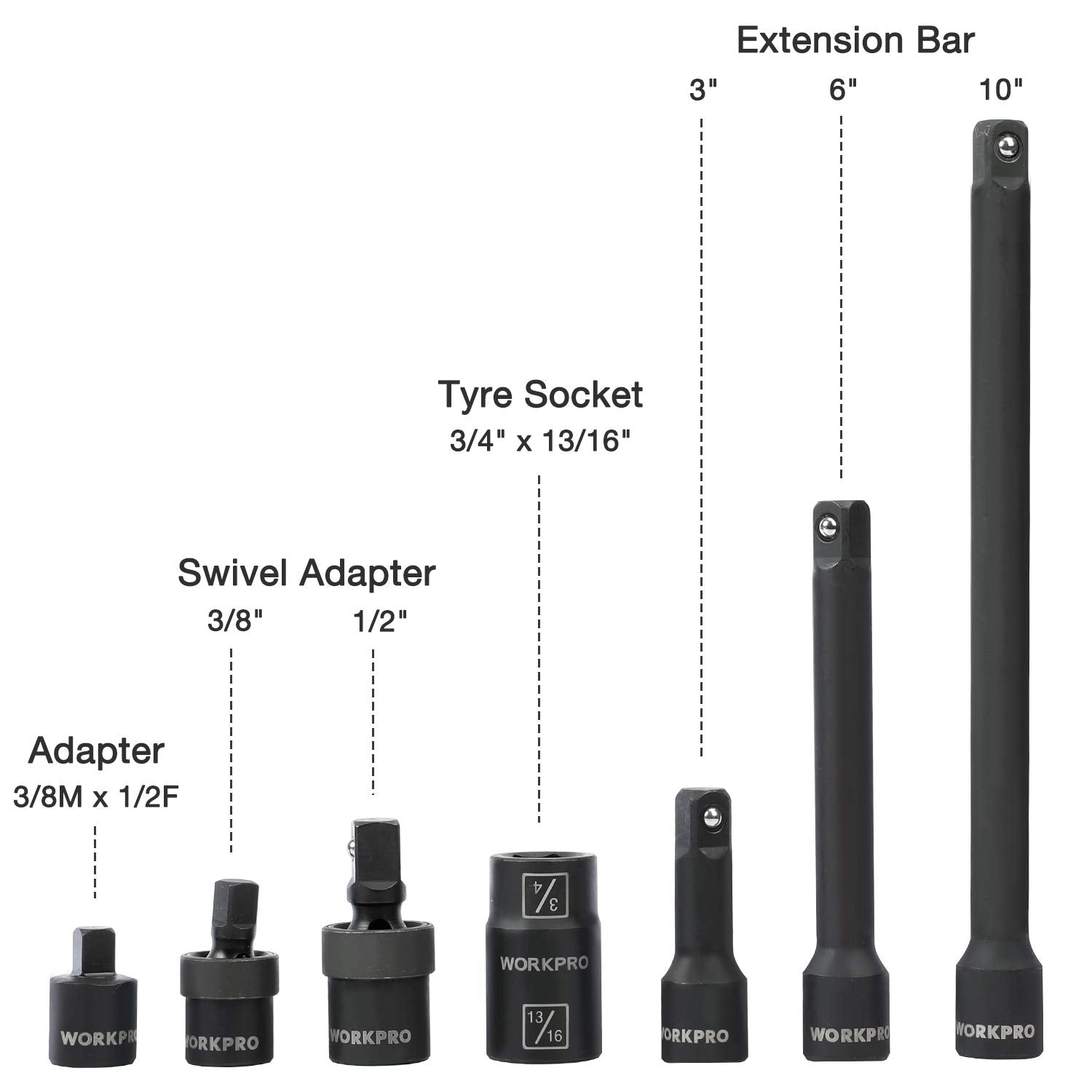 WORKPRO 1/2" Drive Impact Socket Set with Extension Bars, Premium Cr-V Steel, Complete 55-Piece, SAE and Metric Sockets with Enhanced Storage Case WORKPRO