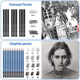 H & B 72-Piece Professional Art Pencil Supply Set, Sketchbook Sketch Kit, Watercolor, Graphite, Metal, Charcoal Pencil Artist Beginner Adult Teen H & B