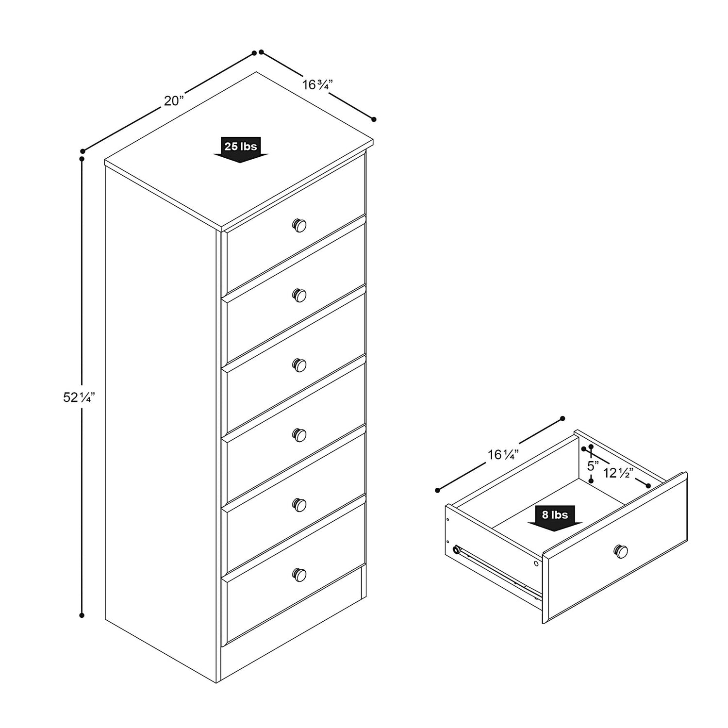 Prepac Astrid Tall White Dresser: 16"D x 20"W x 52"H, 6-Drawer Chest for Bedroom by Prepac - Perfect Chest of Drawers for Ample Storage Prepac