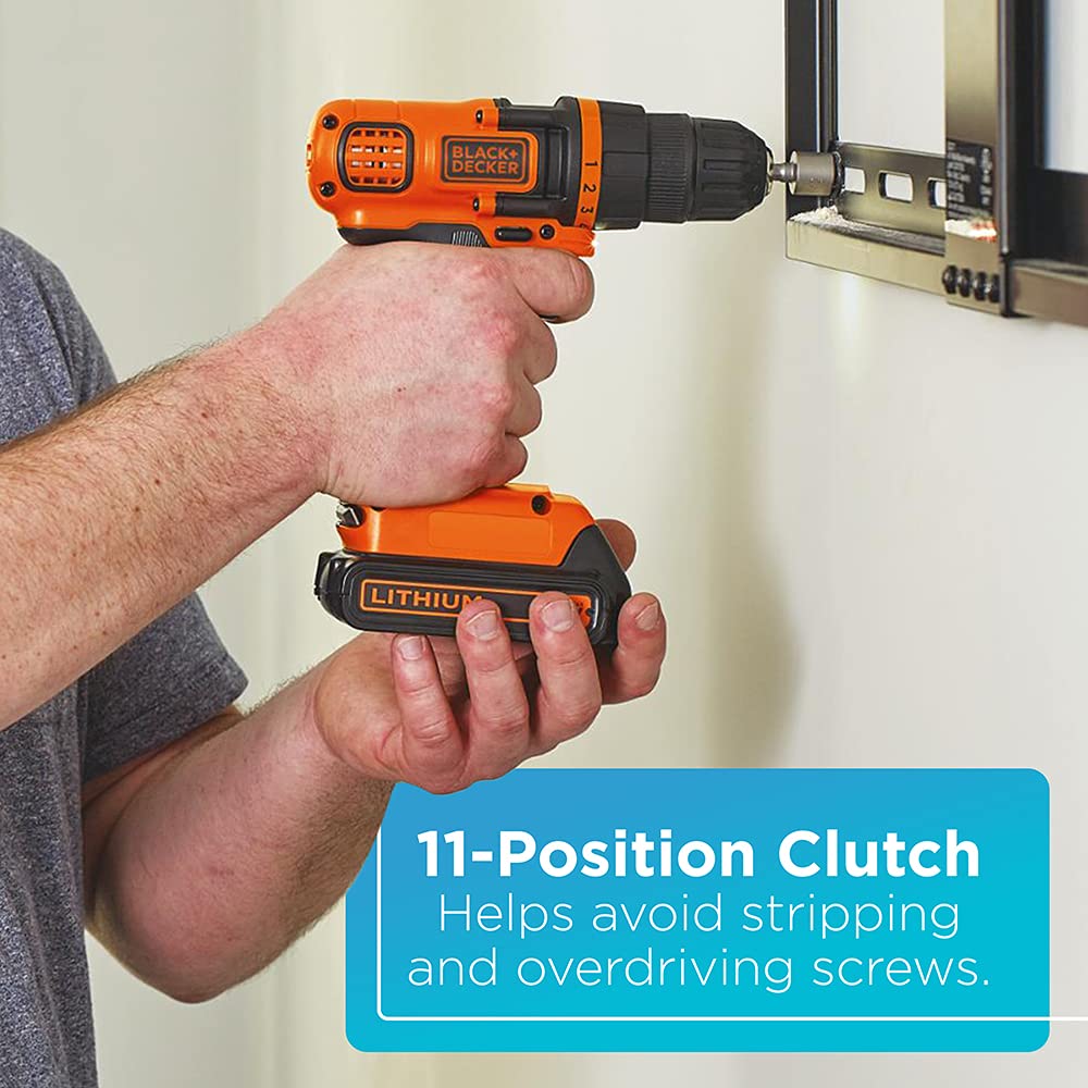 BLACK+DECKER 20V MAX Cordless Drill and Driver, 3/8 Inch, With LED Work Light, Battery and Charger Included (LDX120C) BLACK+DECKER