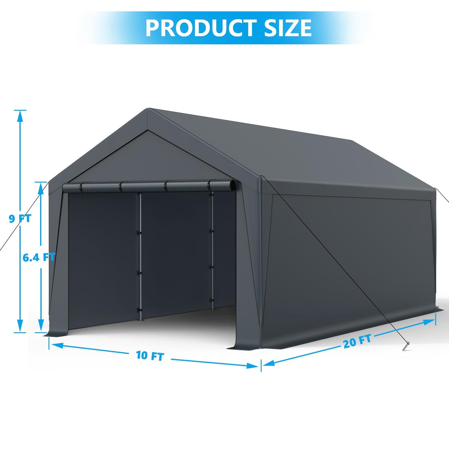 Raxmolo 10x20FT Heavy Duty Carport, Portable Garage with Removable Sidewalls and Doors for Car, Truck, SUV, UV Resistant Waterproof Carport Canopy