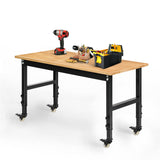 Betterhood 48" Heavy-Duty Adjustable Workbench for Garage, Rubber Wood Shop Table W/Metal Wheels, Hardwood Workstation Weight Capacity Over 2000 Lbs Betterhood