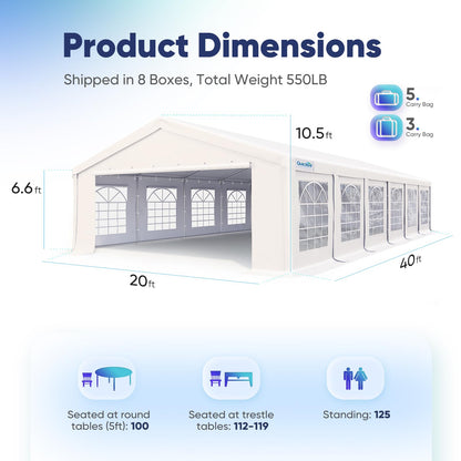 Quictent 20x40 Party Tent Heavy Duty Upgrade PVC Fire Retardent Vinyl Outdoor Gazebo Wedding Canopy Carport Shelter BBQ Tents with 6 Removable