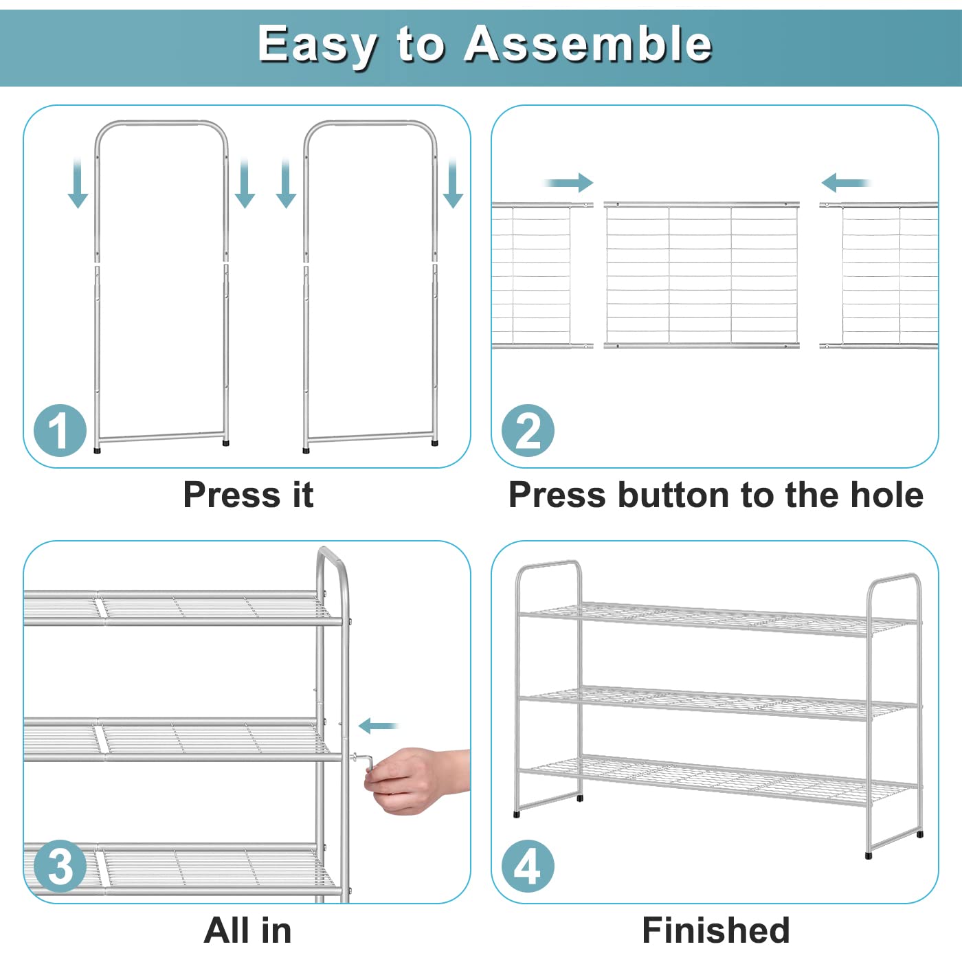 AOODA 3-Tier Long Shoe Rack for Closet Metal Wide Shoe Organizer for Entryway, Bedroom, Floor, Holds 24 Pairs Men Sneakers Stackable Shoe Storage AOODA
