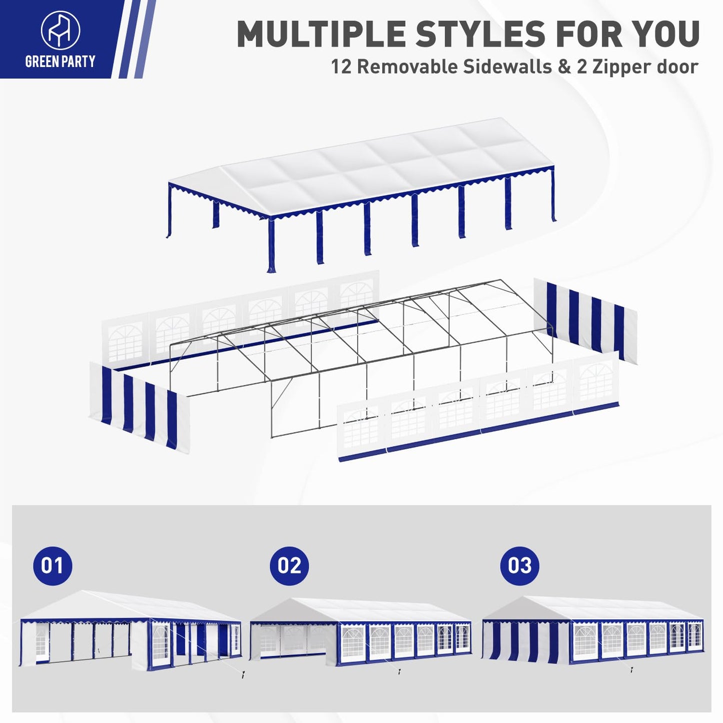 GREEN PARTY 20x40FT Party Tent Heavy Duty, Large Wedding Event Shelters with 7 Carry Bags & Removable Sidewalls, Outdoor Canopy Gazebo Commercial