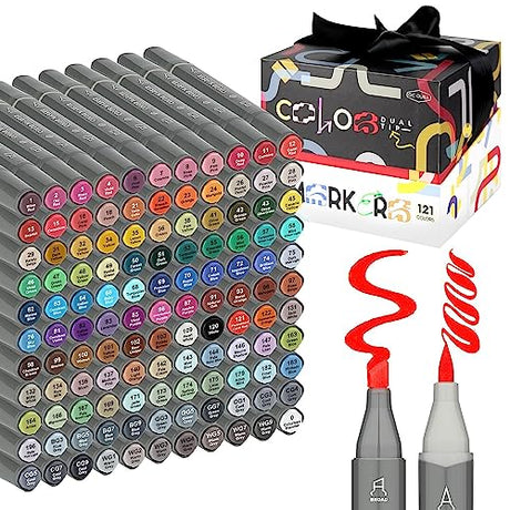 GC QUILL Alcohol Markers Brush Tip - 121 Colors Art Markers with Brush & Chisel Dual Tip for Kids, Artists, Adult coloring sketching, illustration GC QUILL