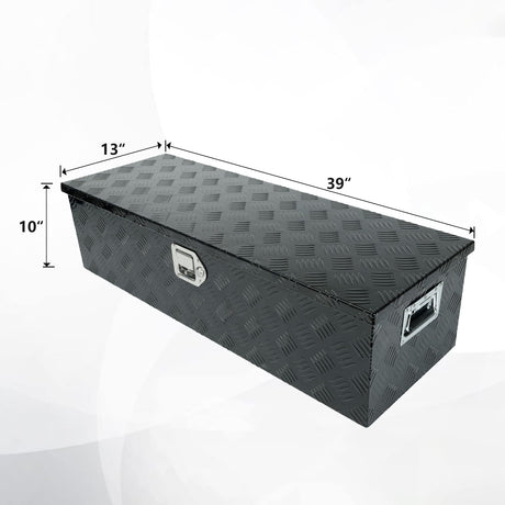 confote 39 Inch Heavy Duty Aluminum Stripes Plated Tool Box Pick Up Truck Bed RV Trailer Toolbox Waterproof Square Storage Organizer with Side confote