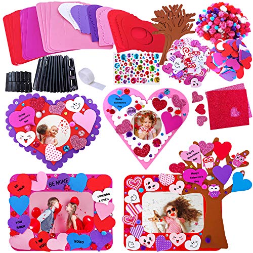 Winlyn 12 Sets Valentine's Day Craft Kits DIY Foam Valentine Picture Photo Frames Art Sets Foam Frames Tree of Hearts Smile Face Hearts Owl Hearts Winlyn