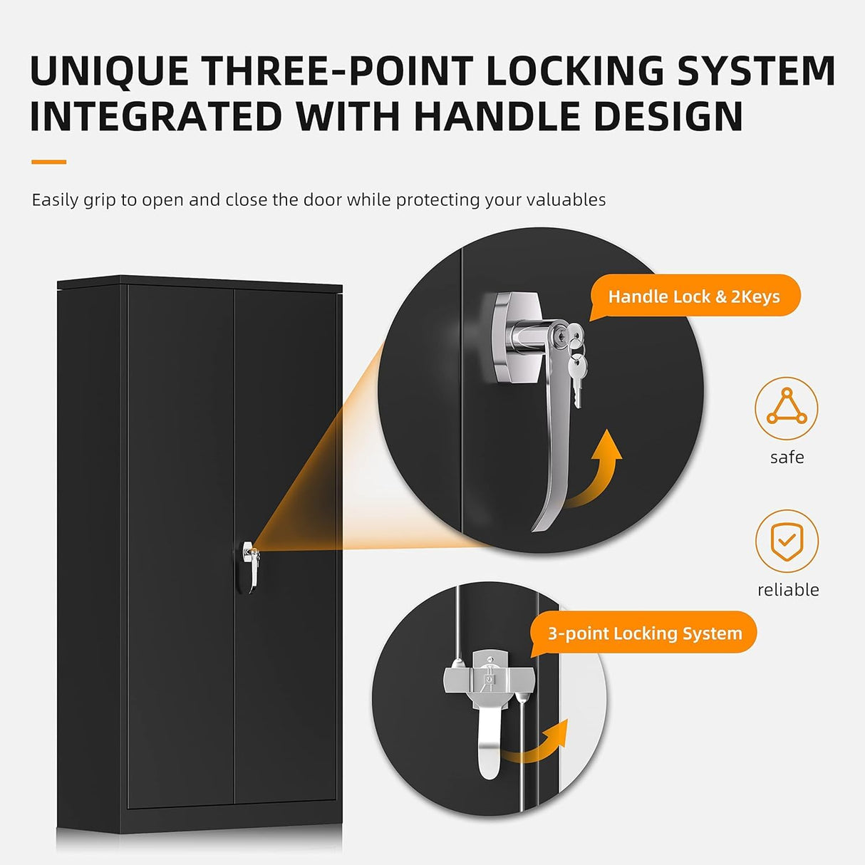 INTERGREAT Black Metal Storage Cabinet with Lock, 72" Tall Lockable Garage Storage Cabinet with Doors and Shelves, Cabinets for Home Office, INTERGREAT