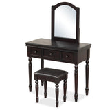 CHARMAID Makeup Vanity Desk with Mirror and Stool, 34'' Wide Vanity Table Set with Large Mirror, 3 Drawers, Cushioned Stool, Solid Wood Legs, Bedroom CHARMAID