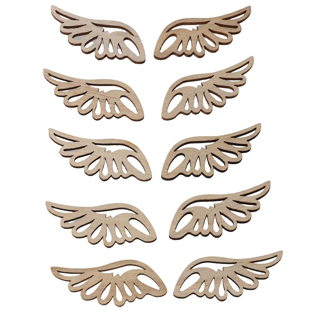 hobbyhub 80 Pcs Unfinished Angel Wings Shape Wooden,4 Styles Blank Wood Slices for DIY Painting Home Decor hobbyhub