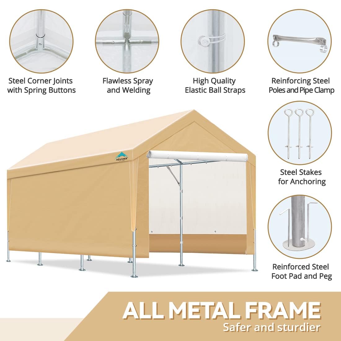 ADVANCE OUTDOOR Upgraded 10x20 ft Heavy Duty Steel Carport with Adjustable Height from 9.5 to 11 ft, Car Canopy Garage Party Tent Storage Shed Boat